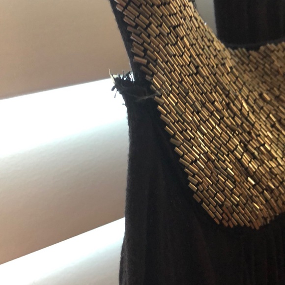 Black Flowy Halter Dress with Beaded Neck - Picture 3 of 4